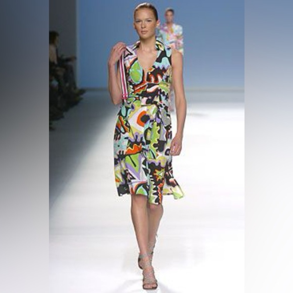 Emilio Pucci Firenze Bold Print Sleeveless Belted Dress — Early 2000s